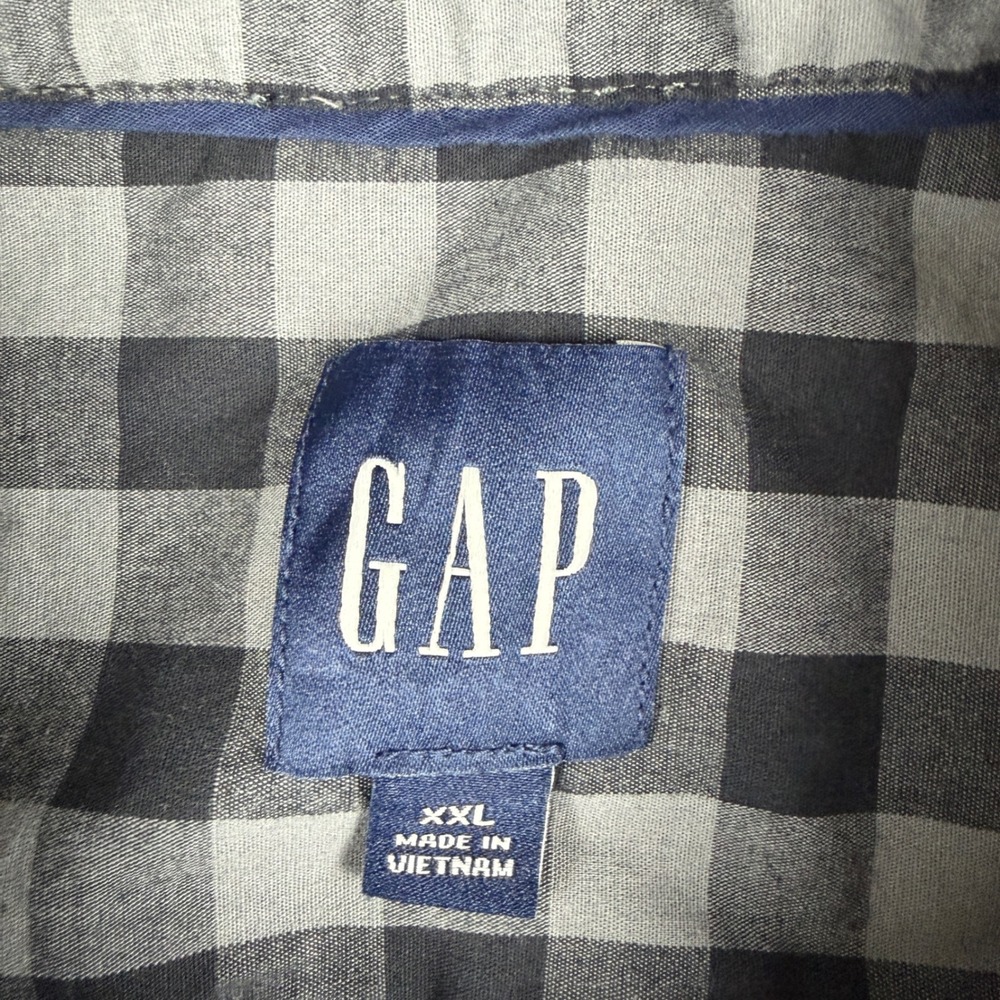 Gap Mens XXL Grey Black Buffalo Plaid Long Sleeve Button Down Shirt Cotton Blend - Picture 4 of 7